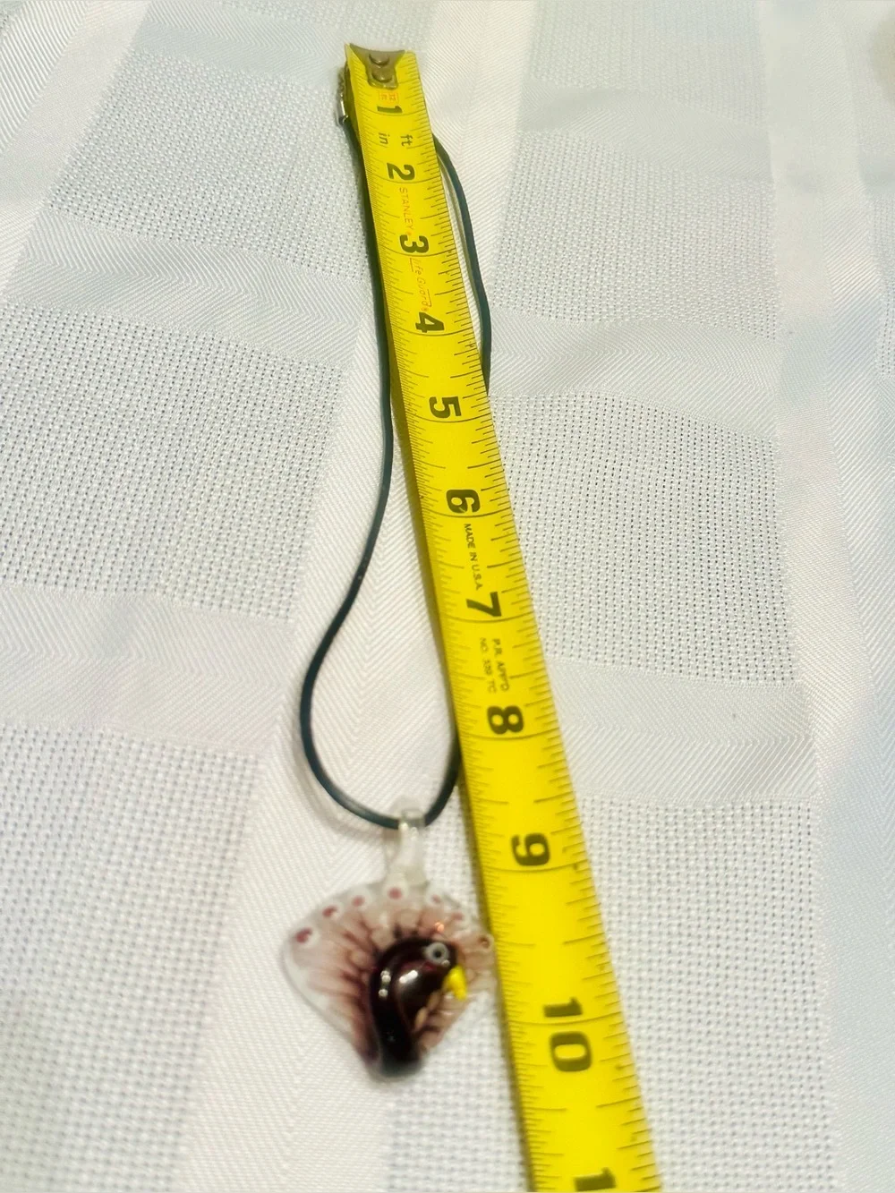 Murano Style Art Glass Peacock Pendant Handmade Necklace w/claw Clasps